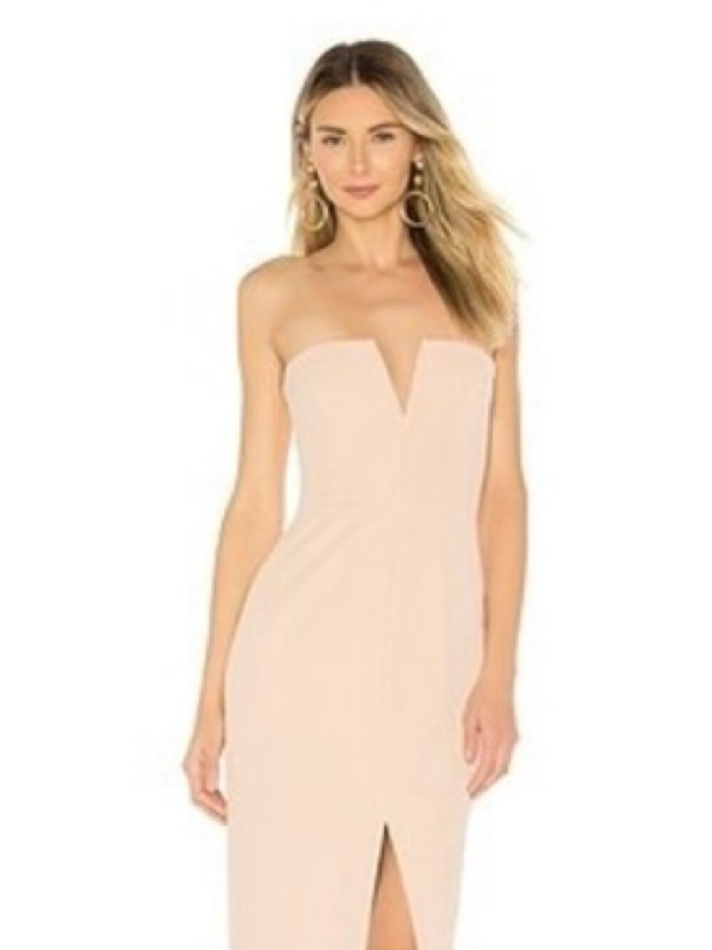 BCBG Maxazria Blush Bare Pink Column Maxi Gown